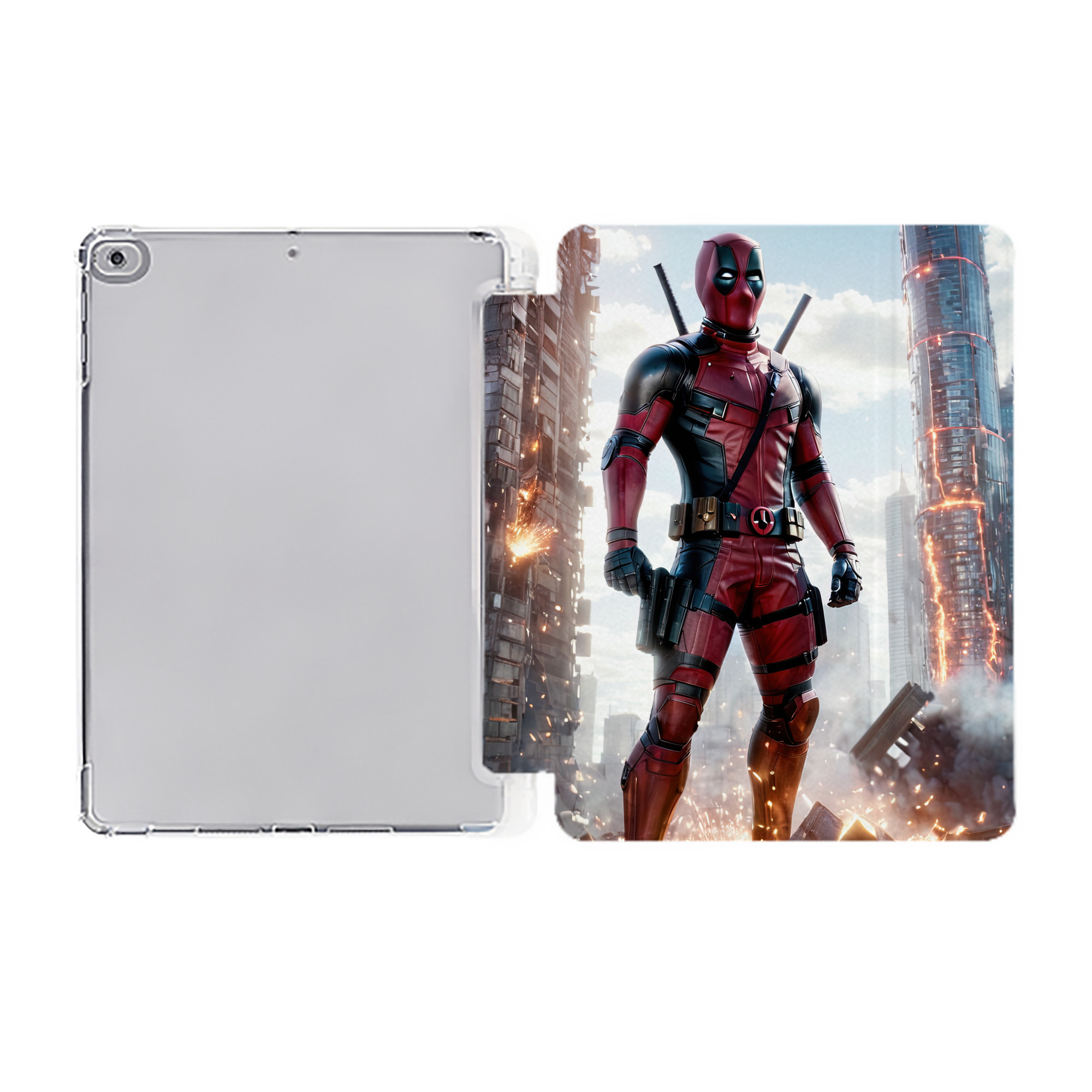 （画像用） Deadpool デッドプール IPad ケース ペン収納付き 三つ折りスタンド PUレザー×シリコン 対応機種9.5/10.5/10.9インチ